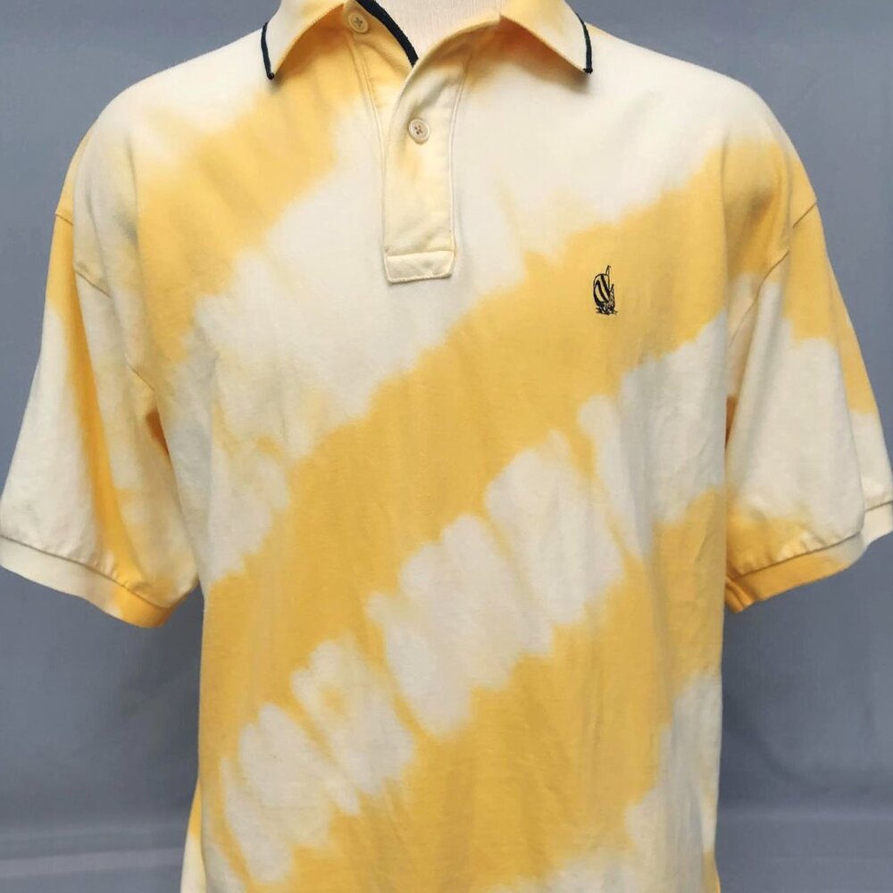 Vintage Nautica Polo Shirt Size Large Short Sleeve Tie Dye Yellow & White - Picture 5 of 8